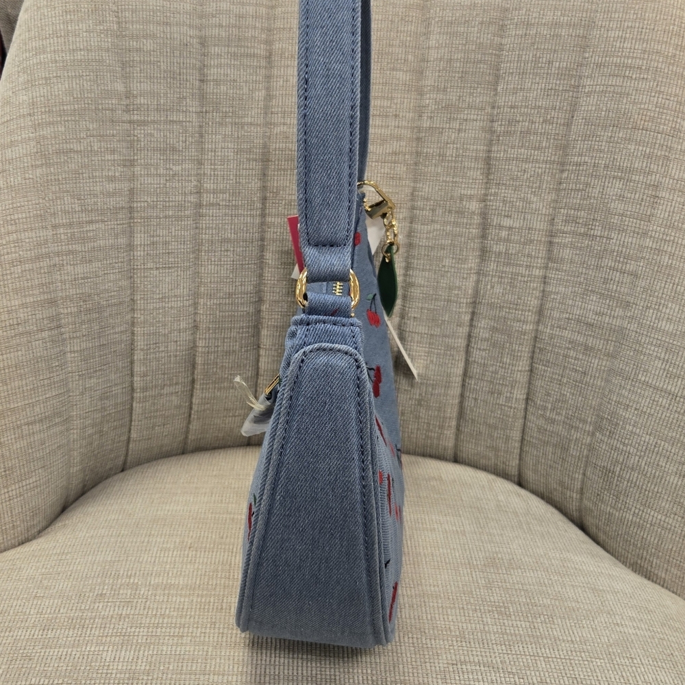 Betsey Johnson Cherry Denim Crescent Shoulder Handbag - Picture 4 of 5